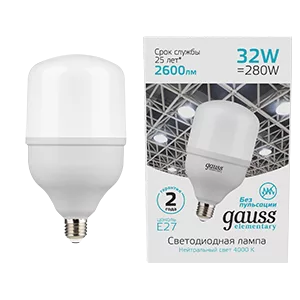 Лампа Gauss Elementary T100 32W 2600lm 4000K E27 LED 1/20