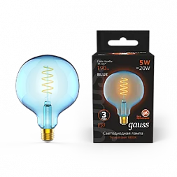 Лампа Gauss Filament G125 5W 190lm 1800К Е27 sky blue flexible LED 1/10