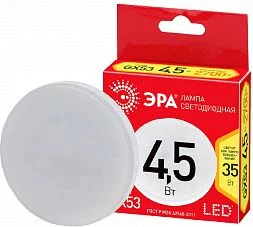 Лампочка светодиодная ЭРА RED LINE ECO LED GX-4,5W-827-GX53 GX53 4,5Вт таблетка теплый белый свет