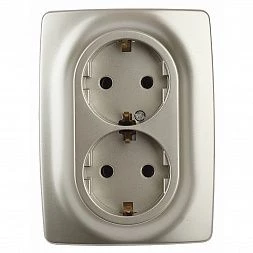 12-2108-04 ЭРА Розетка 2X2P+E Schuko со шторками, 16A-250В, IP20, Эра12, шампань (10/100/1600)